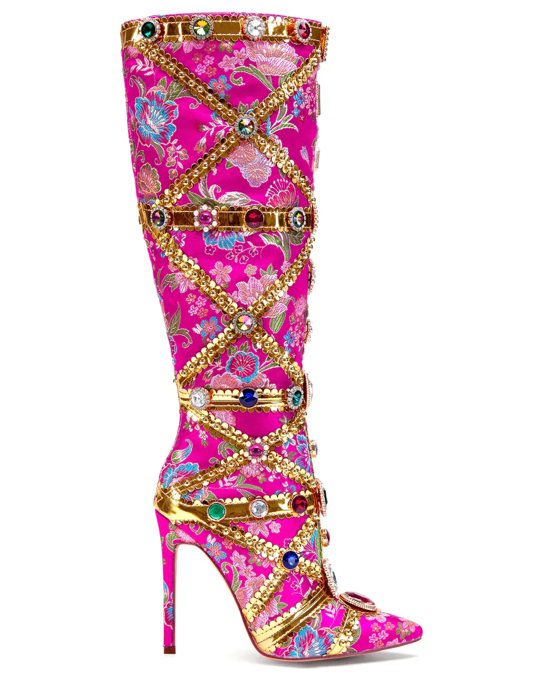 2023 Winter Color Diamond Women High Heel Wide Shaft Ladies Rhinestones Knee High Boots