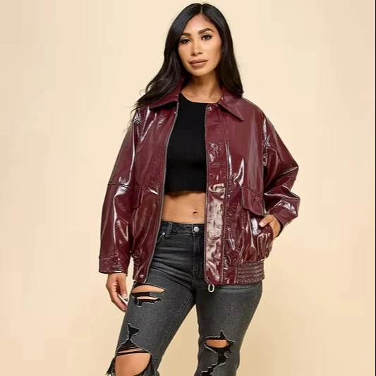 Women's Retro Biker Style Faux Leather Jacket Loose Fit With Button Decoration For Autumn/winter Party Night Out Wear