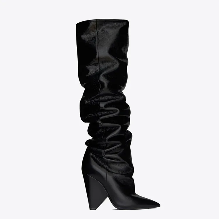 Winter Women Pull-on Special Heeled Pointed Elastic Knee High Boots