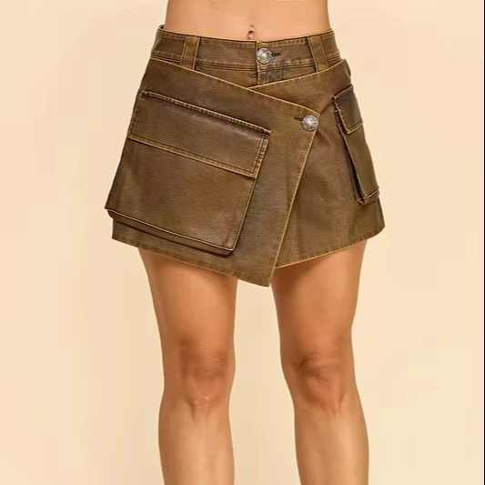 Ladies' Fashion Pu Leather Mini Skirt