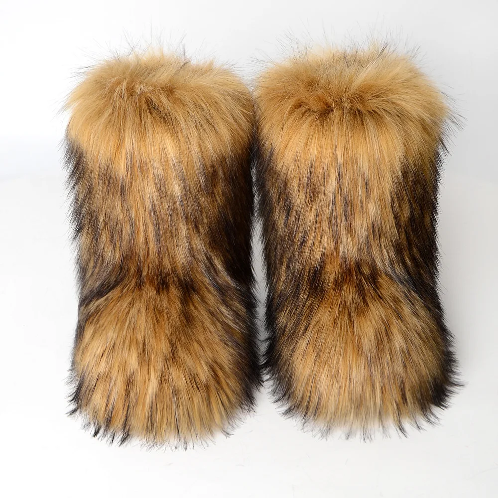 Autumn And Winter Women Fluffy Faux Fox Fur Boots Ladies Plush Warm Snow Boots Multicolored Fashion Winter Short Boots