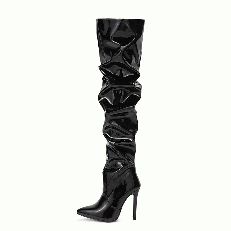 Fashion Autumn Elastic Zipper Over The Knee Boots Patent Leather Black Sexy High Heels Women's Boots