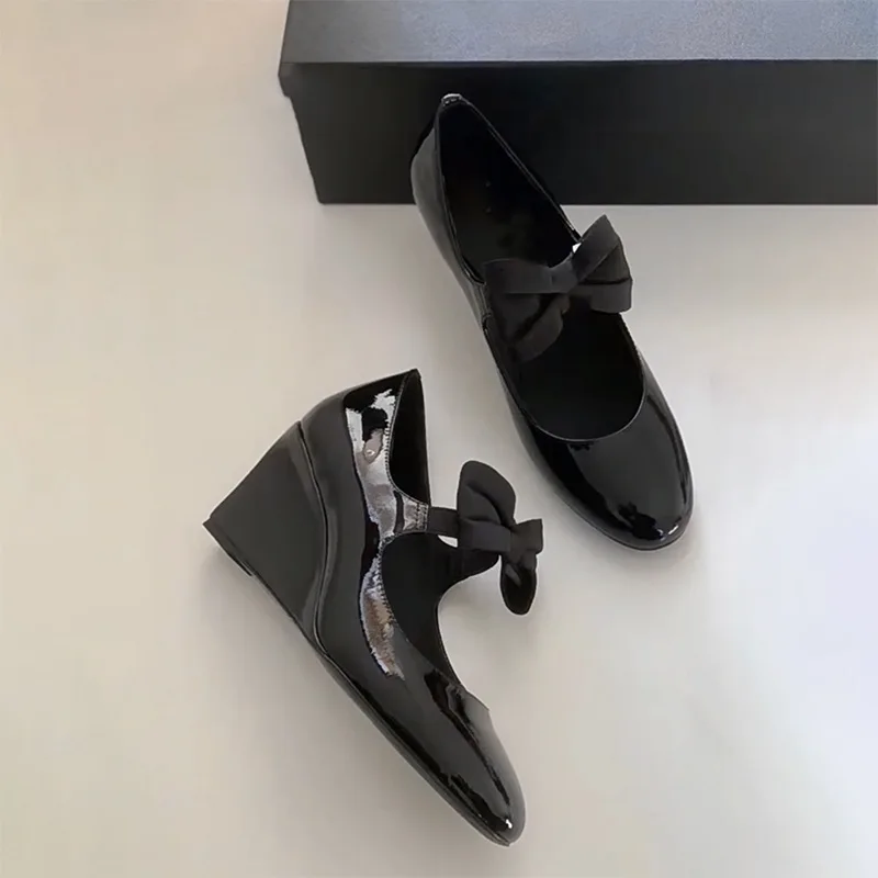 2024 Fancy Girls Latest Round Toe Ladies Pumps Straps Wedge Heel Mary Jane Shoes Woman