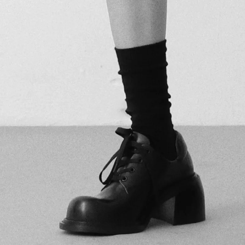 2024 Nice Women Latest Girls School Shoes Big Toe Chunky Heel High Quality Genuine Leather Shoes Lace-up Derby Shoes Loafers