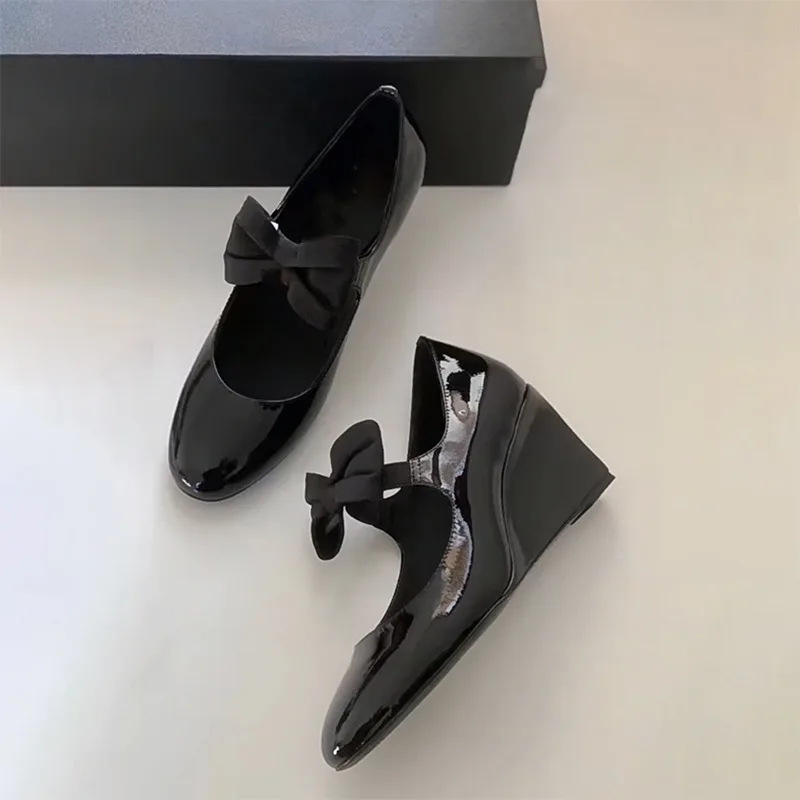 2024 Fancy Girls Latest Round Toe Ladies Pumps Straps Wedge Heel Mary Jane Shoes Woman