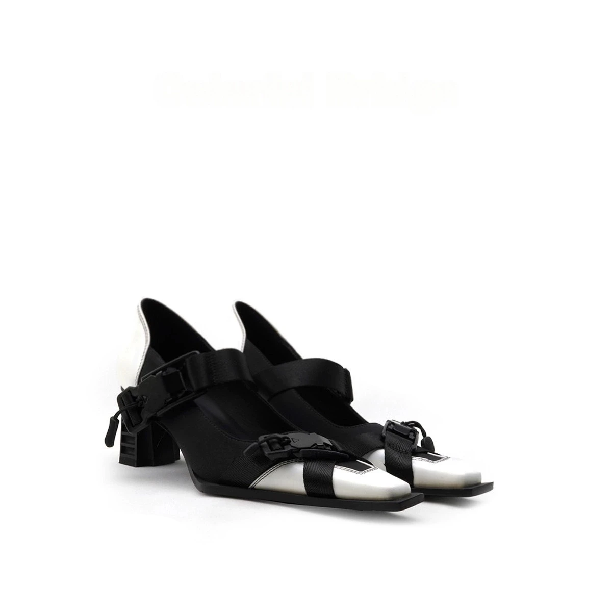 Summer Outdoor Square Toe Chunky Heel Women Mary Jane Belt Buckle Contrast Design High Heel Pumps