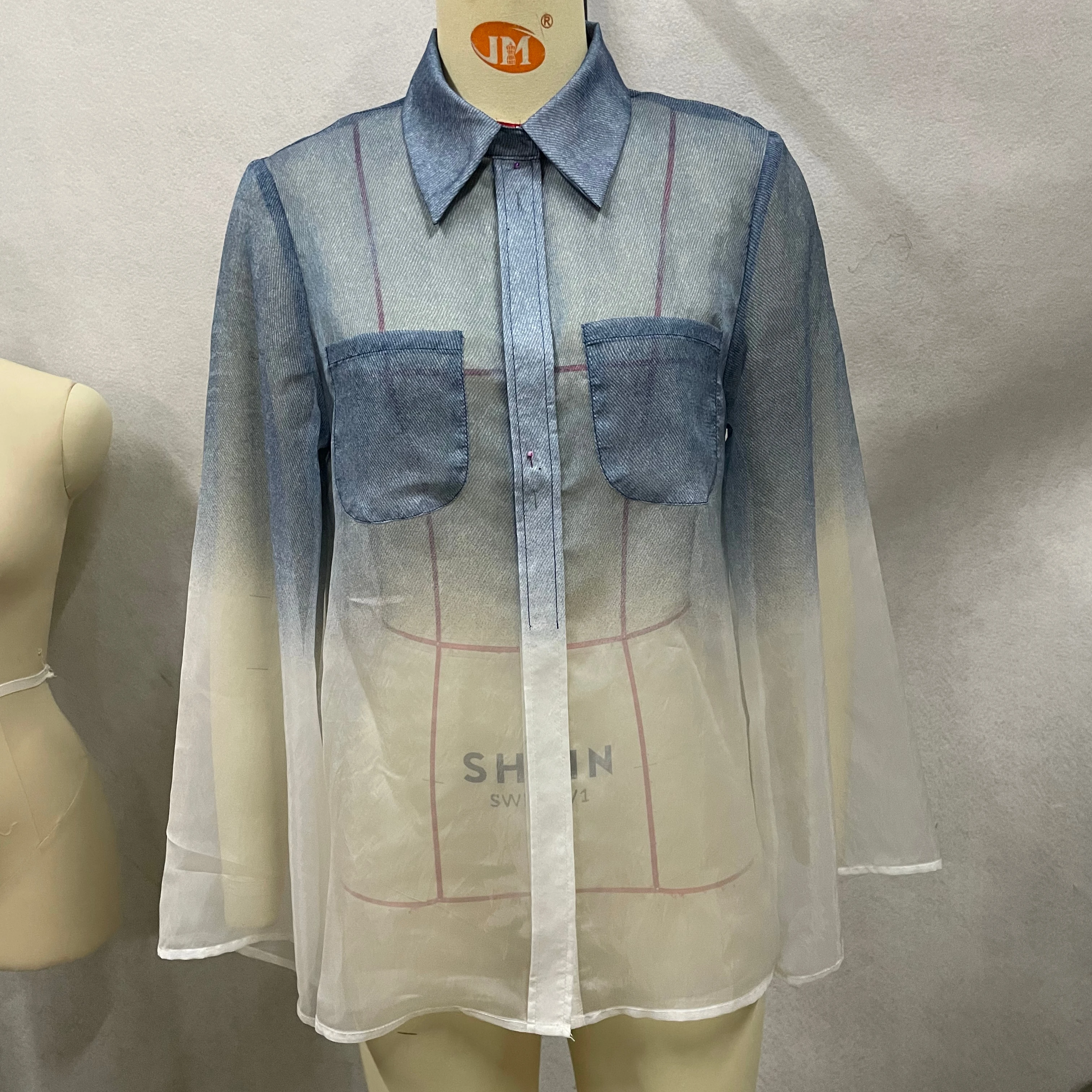 Women's Gradient Print Gag Yarn Denim Shirt Long Sexy Style For Leisure Shopping Tourism Vacation Party Button Decoration Summer