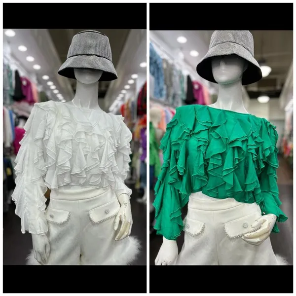 Autumn Tencel Blouse, Romantic Ruffled Cropped Top-suitable For Relaxed Parties And Everyday Wear