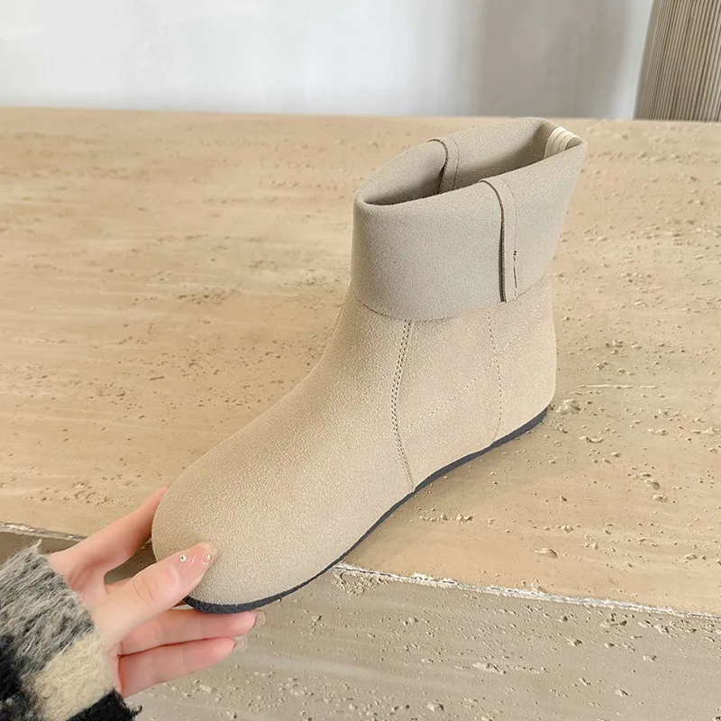 2024 Winter Cowhide Round Toe Boots Vintage Leather Loose Flat Heel Women Western Ankle Boots