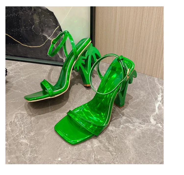 Fashion Square Toe Open Toe Sandales Femme Turquie High Heel Roman Palm Women's Sandals With Strap
