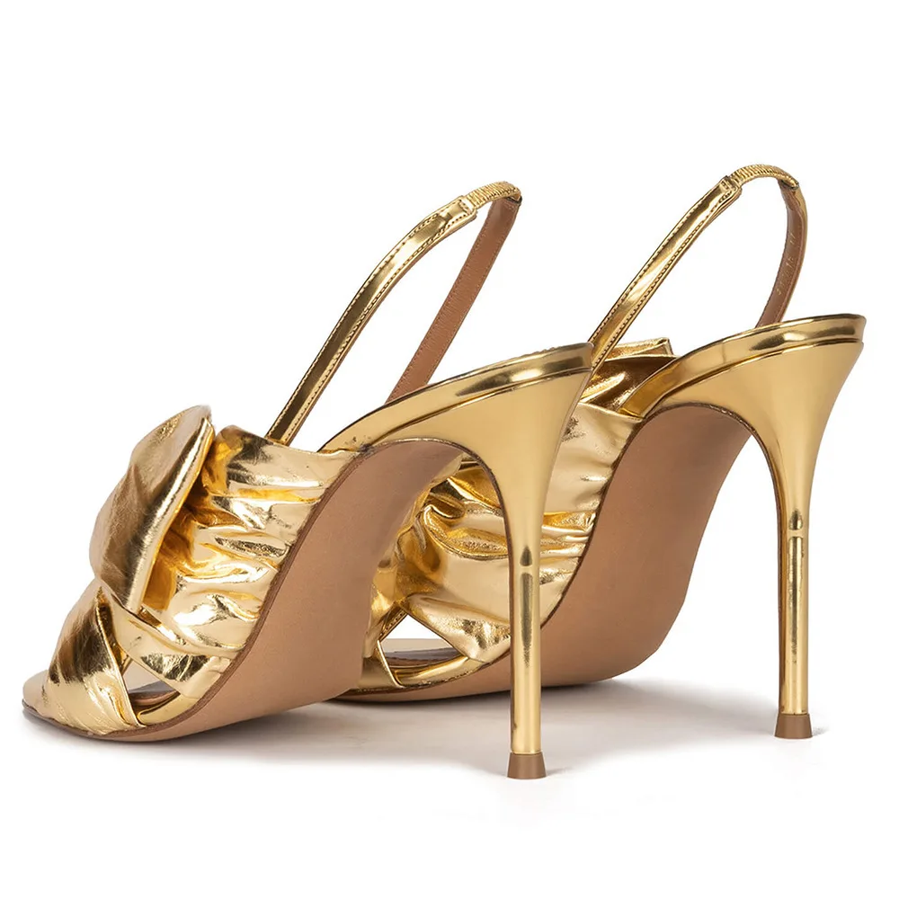 Factory New Fashion Sexy Bow Summer Sandals Gold Big Size Women Shoes High Heel Slingback Pumps