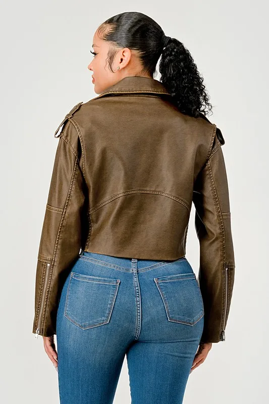 Lady's Fashion Pu Leather Jacket Coat