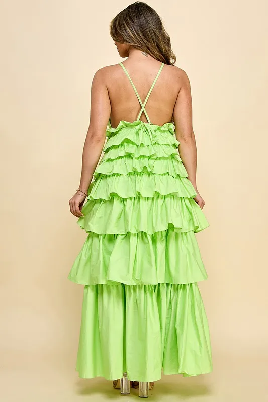 Elegant Women's Sleeveless Dress V-neck Tiered Ruffles For Ladies Casual Sweet Style For Day Occasions For Spring Summer Galas