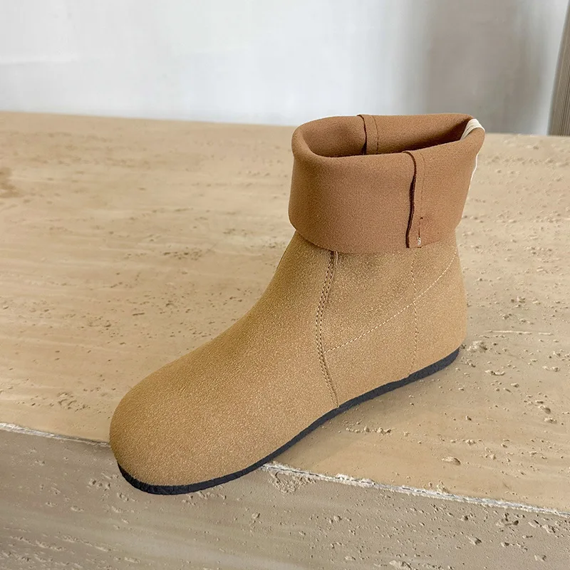 2024 Winter Cowhide Round Toe Boots Vintage Leather Loose Flat Heel Women Western Ankle Boots