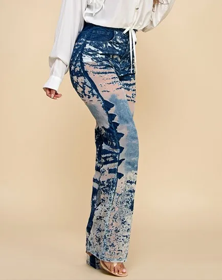 Women's Loose Denim Trousers Burned Flower Embellishment Y2k Style Casual Straight Festival Fashion For Music Parties Waist Logo