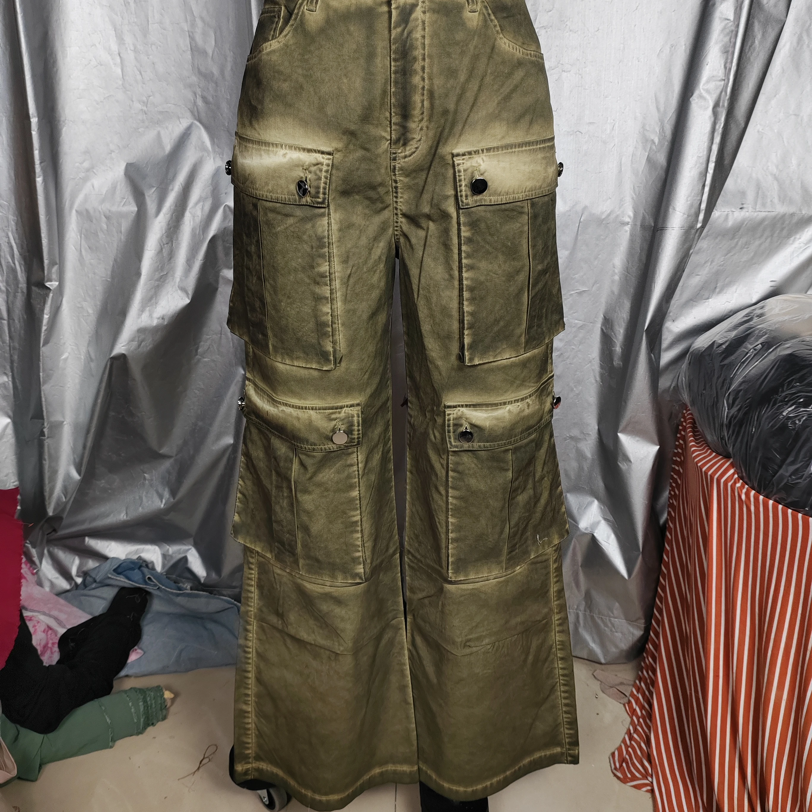 Casual Work Trousers For Ladies Mid-waist Summer Cold-dye With Colored Wash