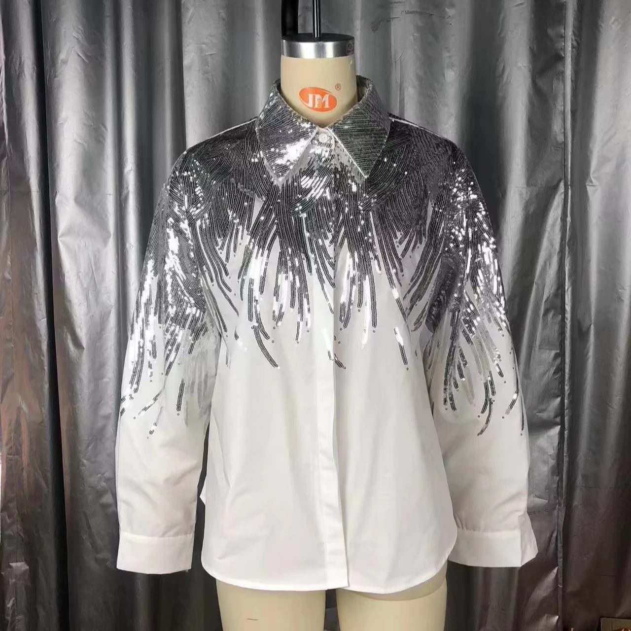 Fashionable Lady's Summer Loose Woven Shirt With Sequined Embroidery Breathable And Comfortable