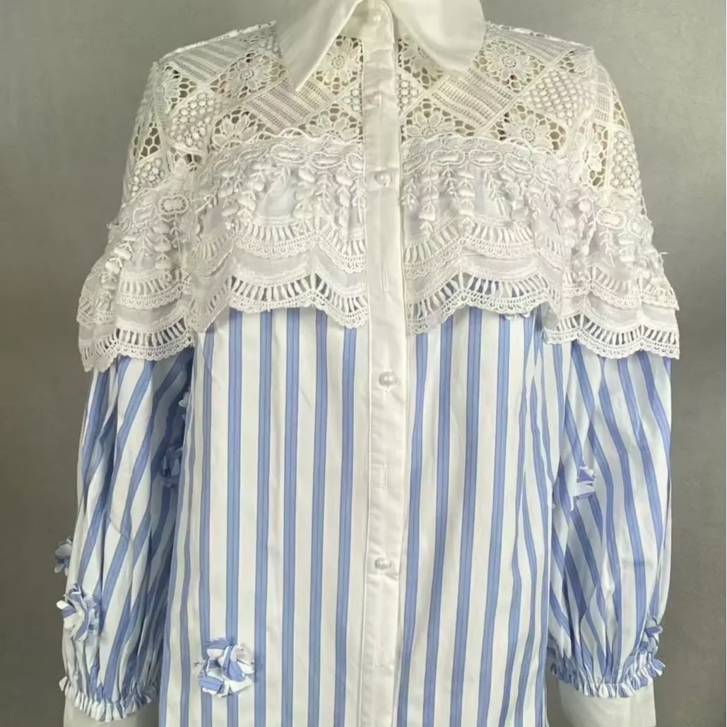 Ladies' Shoulder Cutout Casual And Fashionable Striped Shirt