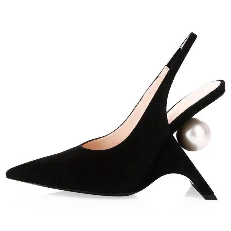 Fashion Large Pearl Shaped Heel Glamorous Shoes Point Toe Slingbacks Ankle Buckle Belt Women High Heels Pumps