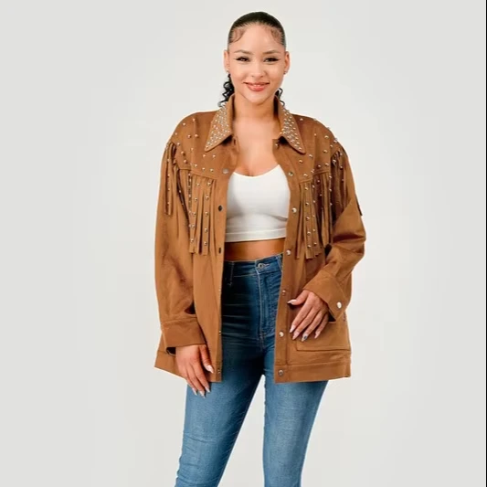 Explosions Women's Western Studded Tassel Jacket Loose Lapel Suede Jacket For Shopping And Commuting