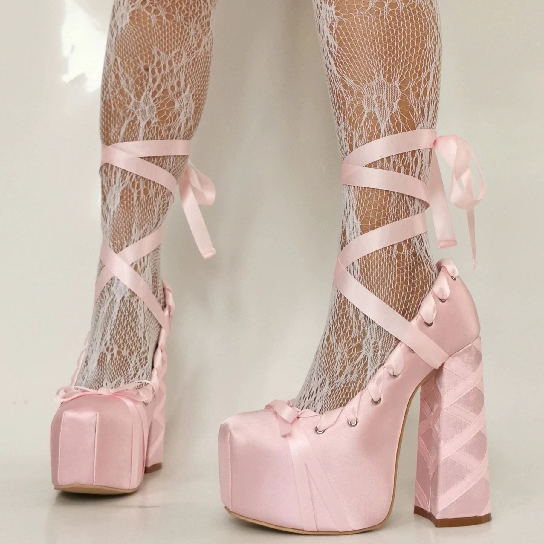 2025 Satin Square Toe Ballet Shoes Lolita Platform Thick-heeled Women Thick-heeled Shoes Chunky Heel Pumps Dance Shoes