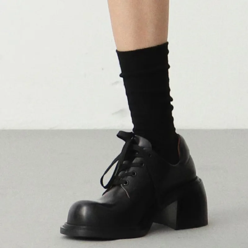 2024 Nice Women Latest Girls School Shoes Big Toe Chunky Heel High Quality Genuine Leather Shoes Lace-up Derby Shoes Loafers