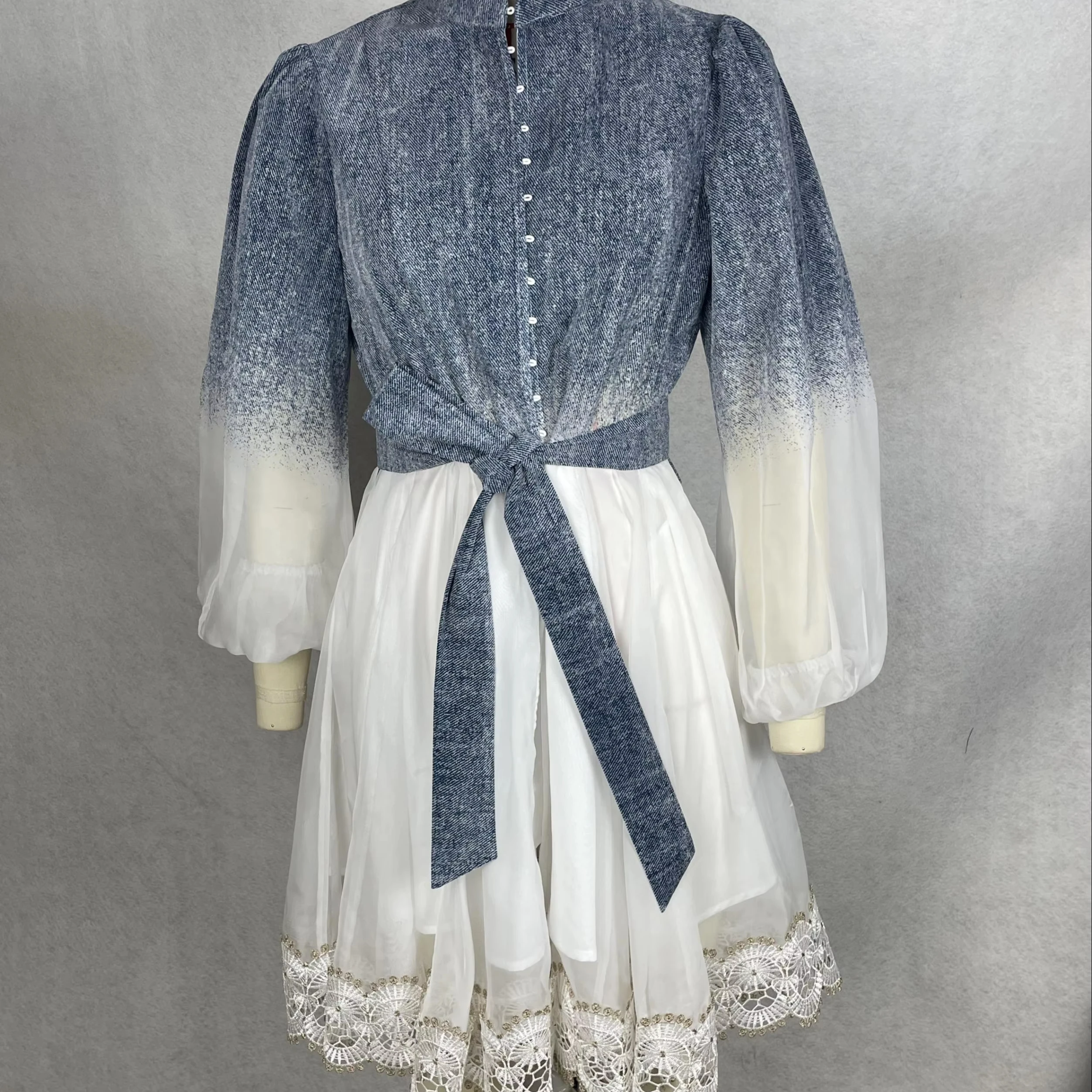 Ladies Breathable One-piece Dress Gradient Sheer Lace Natural Waistline Knee-length Woven Method