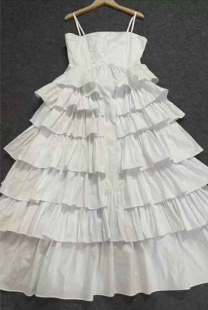 Women's Formal Solid Sling Dress With Square Collar And Ruffles Sleeveless For Birthday And Summer Parties Maxi Length